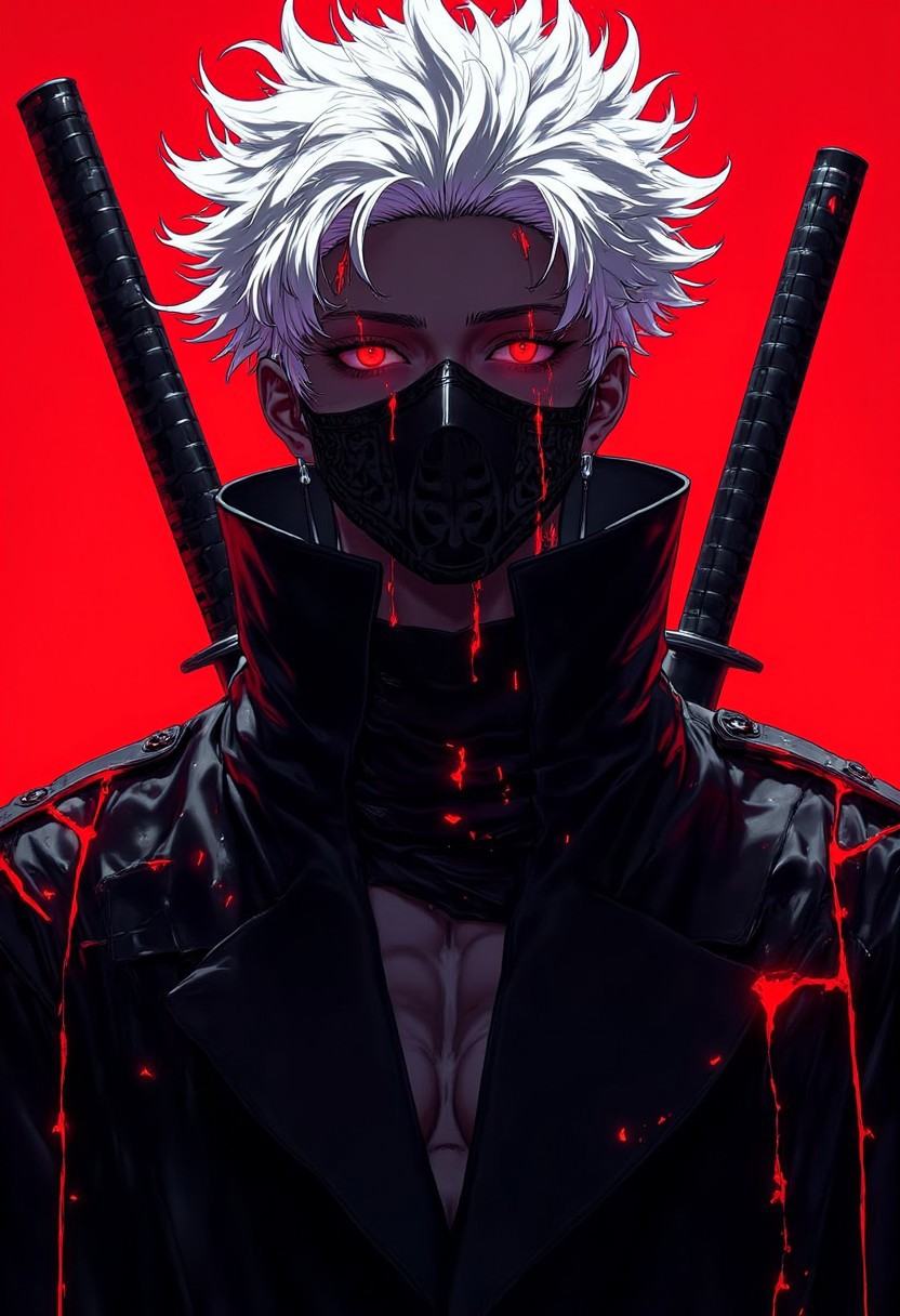 black trench coat with a high collar,  against a vivid,  This is a highly detailed on Tensor.Art