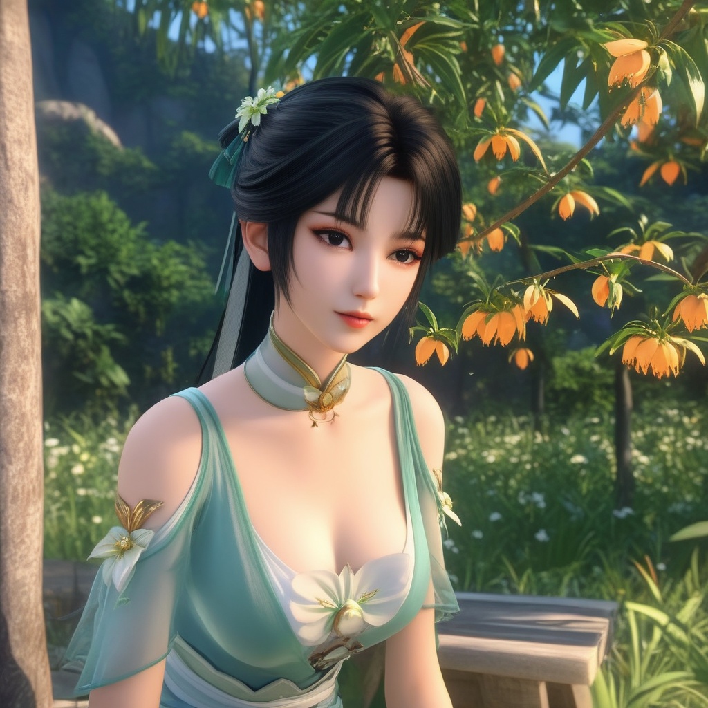 <lora:834-DA-XL-诛仙-碧瑶:0.8>, (,1girl, ,best quality, ),,  ,ultra realistic 8k cg,, ,masterpiece, (( , )),, ,      ,  orange blossoms,  (cleavage),,  (), ,(sit),