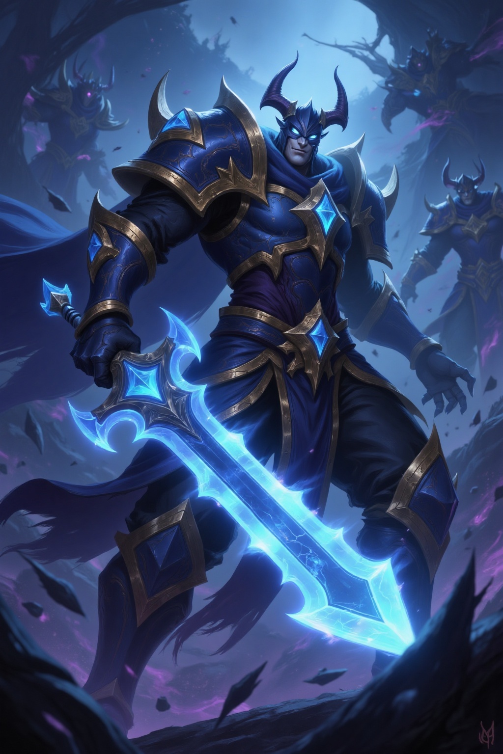LOL,  This image is a highly detailed digital painting in a fantasy art style. It features a powerful,  imposing figure of...