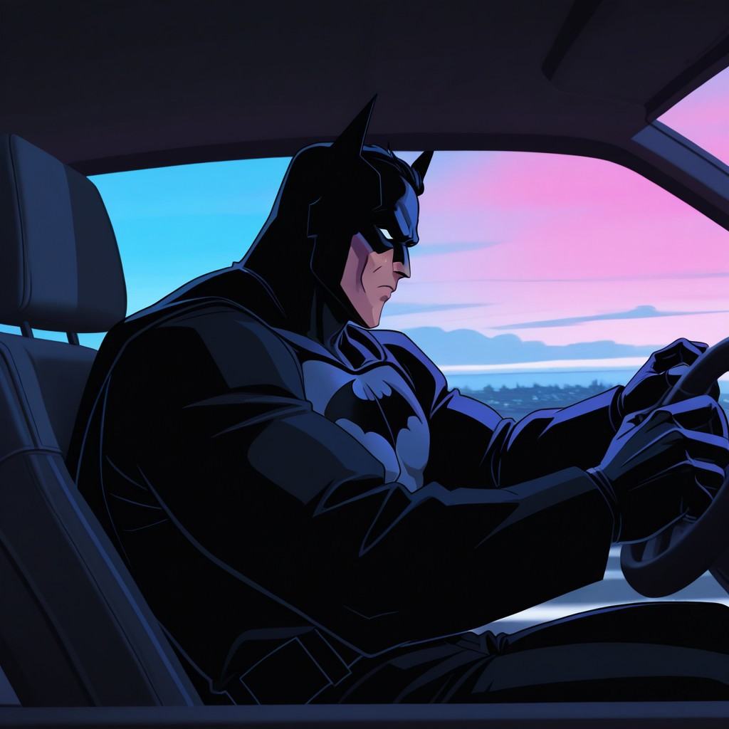Cartoon,  1male,  batman driving on Tensor.Art