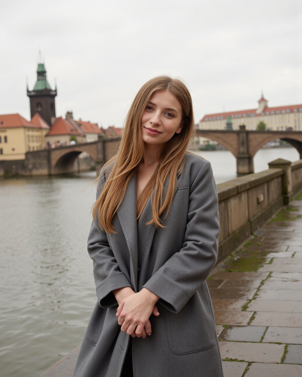 cinematic full body photo of a beautiful woman in foreground,  in Prague,  at the Charles Bridge on Tensor.Art