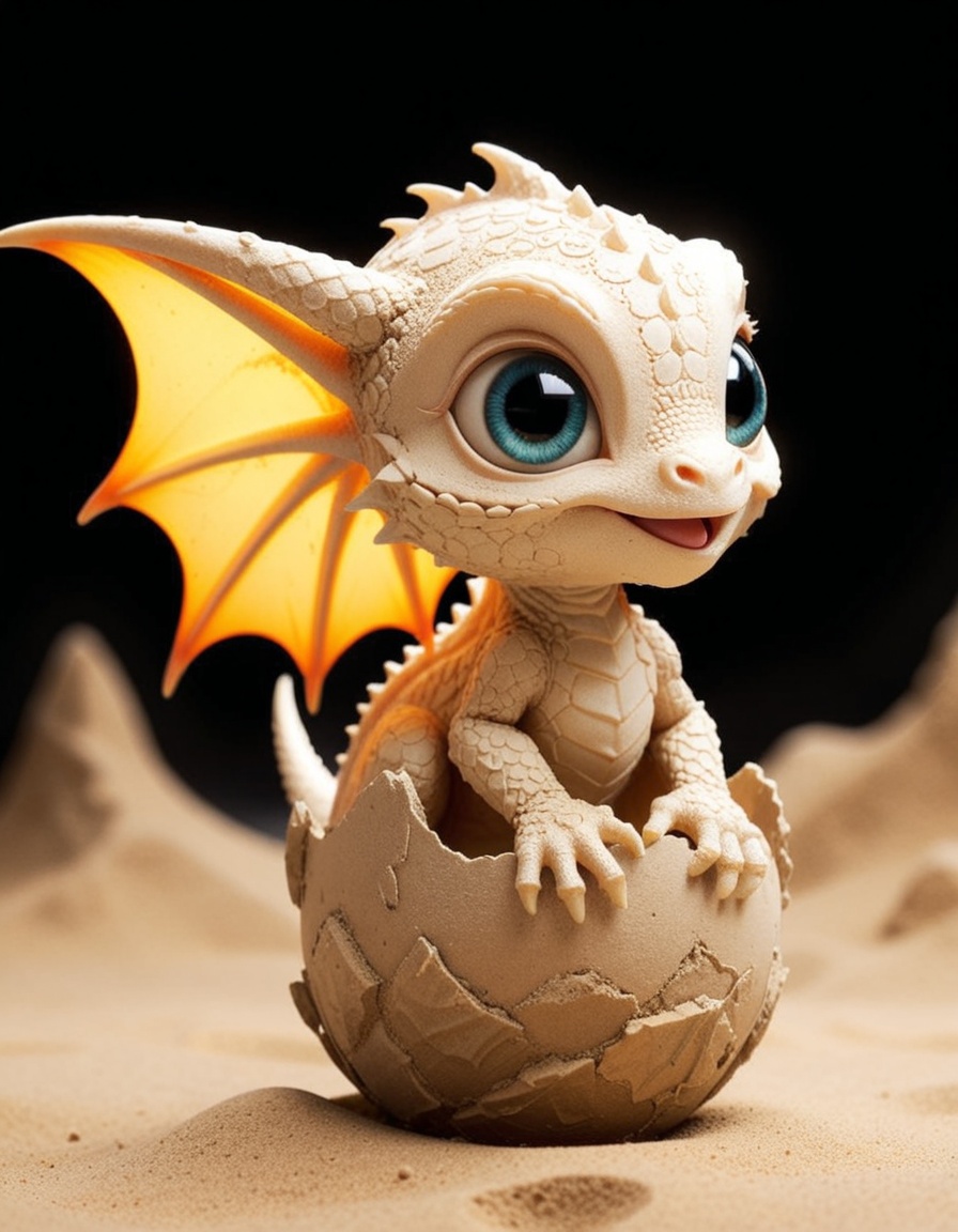 zhibi,  a joyful hatchling with big chibi eyes sitting inside its freshly cracked open ,  cute on Tensor.Art