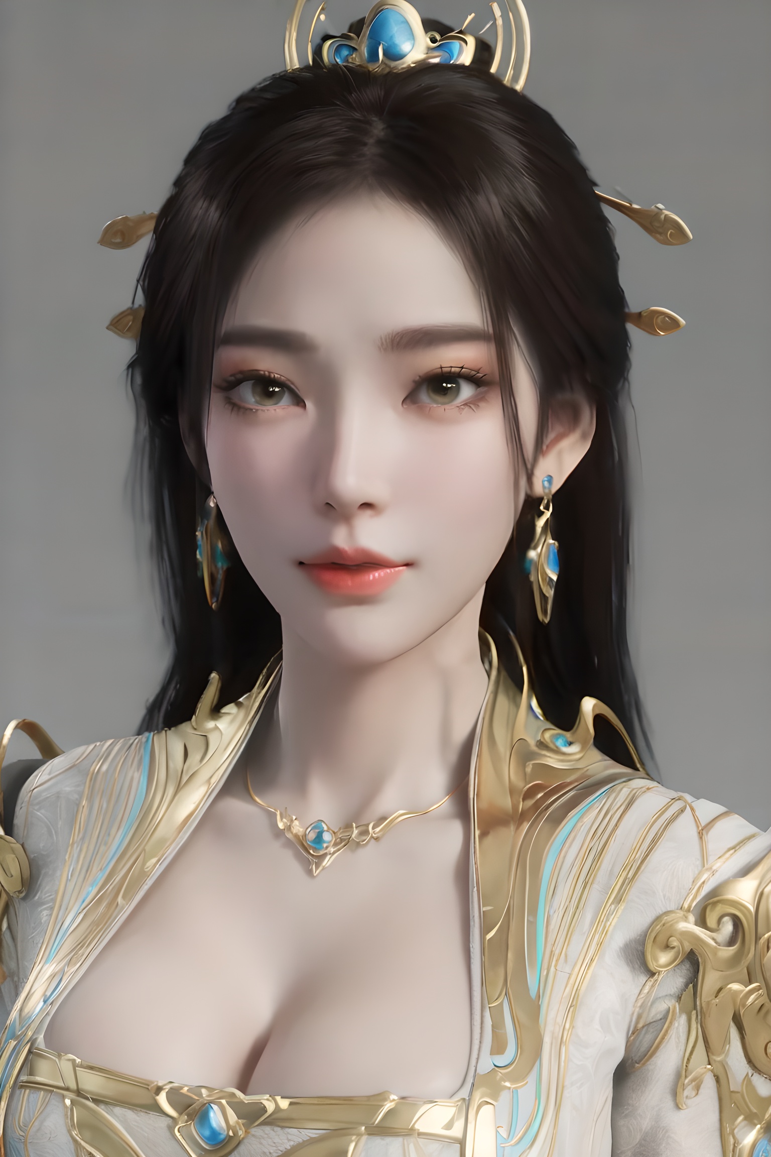 score_9,score_8_up,score_7_up,incredibly absurdres,<lora:SF_YaoXi_Pony-000002:0.7>,1girl,solo,dress,large breasts,full_shot,lips,jewelry,earring,long hair,looking at viewer,white background,