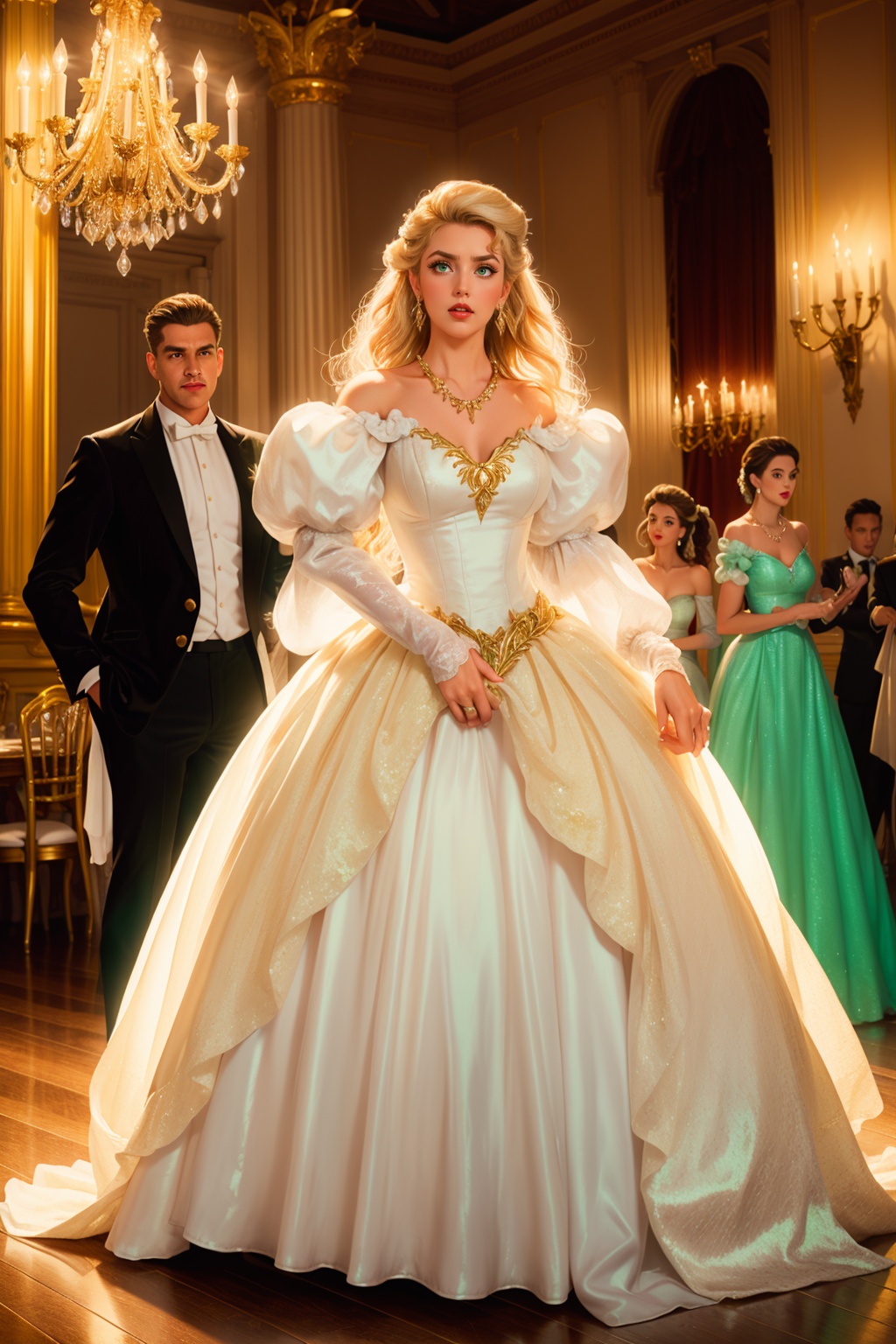 ***** beautiful tall woman,  (voluminous puffy sleeves) ,  solo on Tensor.Art