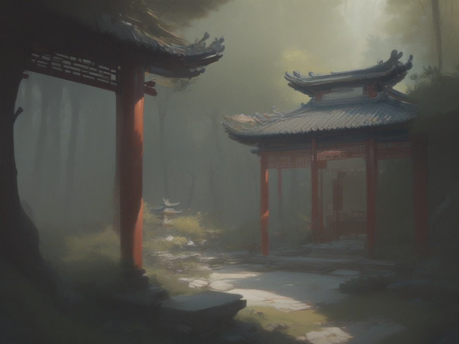 architecture,  shrine in forest,  tradchn on Tensor.Art