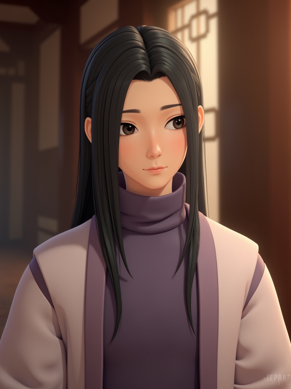 3D style,a boy with chinese clothes,indoors,upper body,long hair,black hair,black eyes,