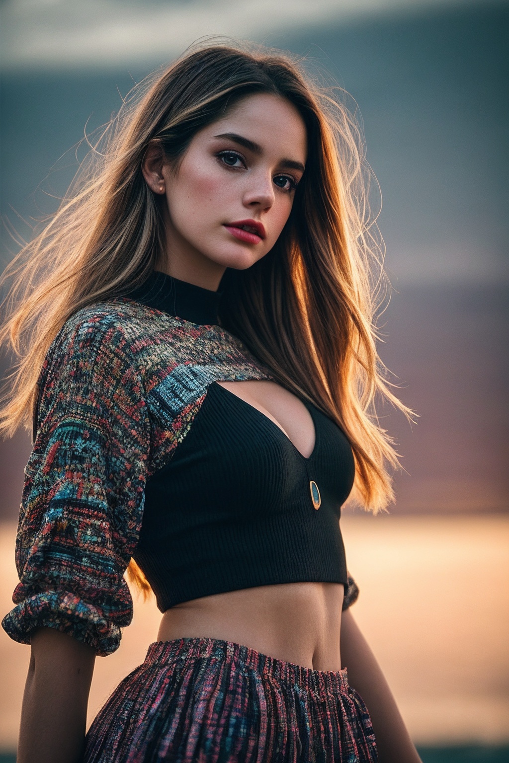 MakenzieR_SoloTI,  (In a patchwork dress made from various fabrics,  with mismatched accessories and bold makeup on Tensor...