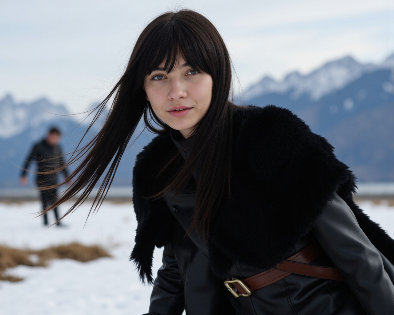 young woman that lived with dragons,  now she leads the people to join them. action poses,  leather and fur and animal ski...