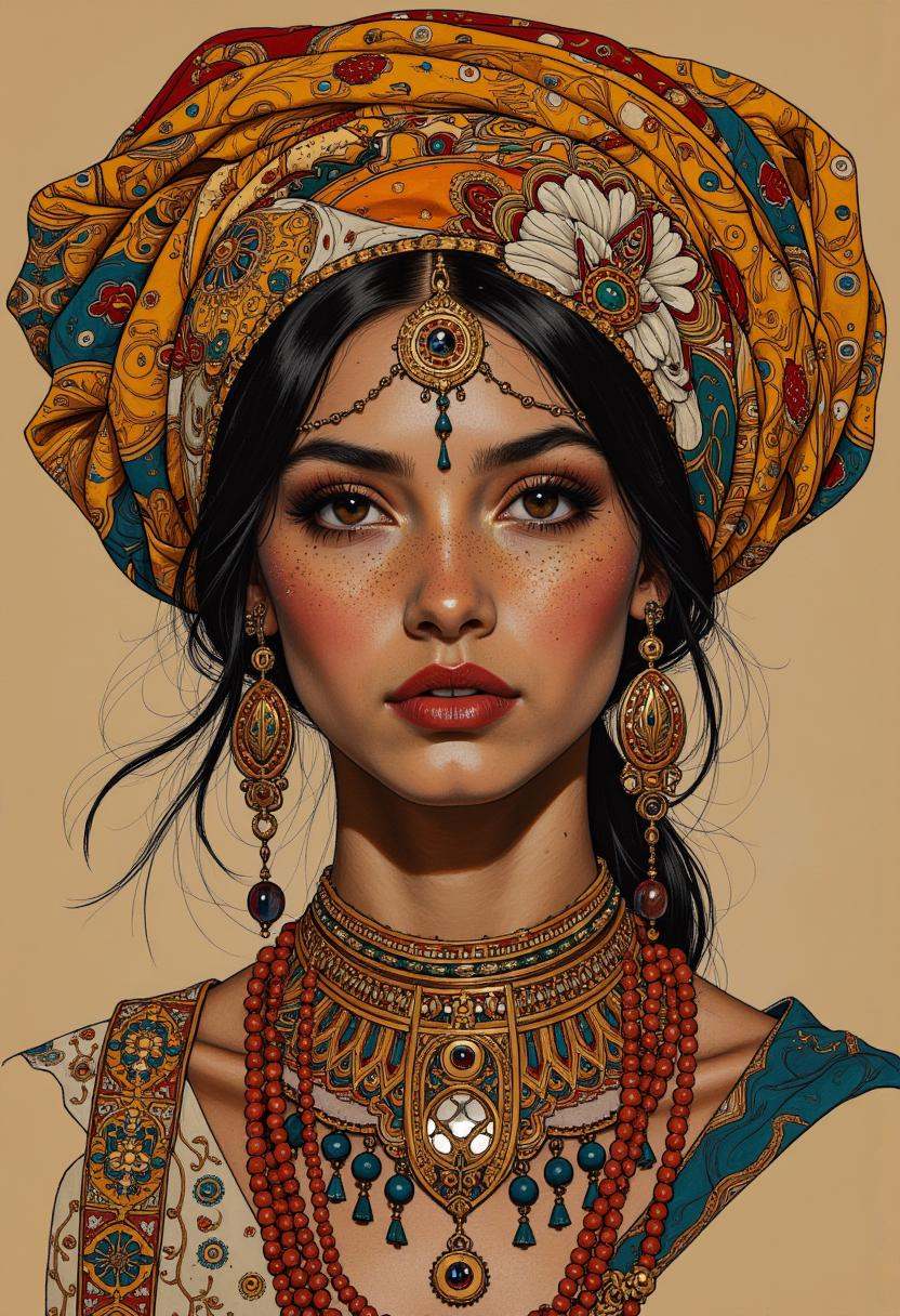 A digital drawing,  a detailed vector art of a beautiful berber woman. intricate light on Tensor.Art