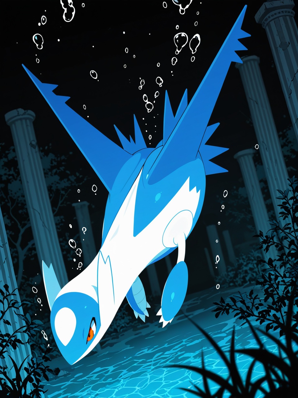 silhouette solo latios,  half-length portrait,  three-quarter view on Tensor.Art