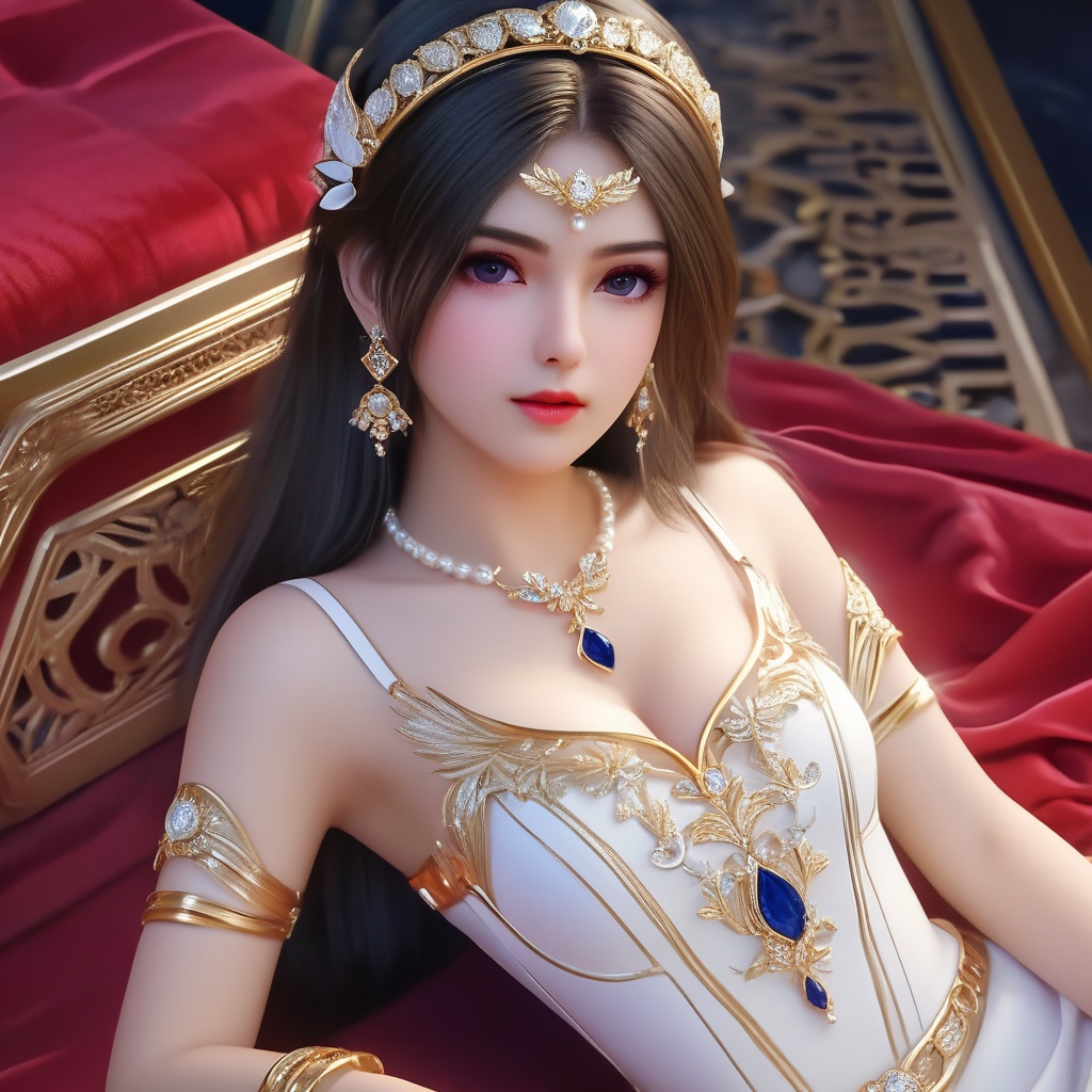 <lora:837-DA-XL-斗罗大陆-千仞雪-幼年:0.8>, (,1girl, ,best quality, ),,masterpiece, ((((1girl, solo , lying, )))) (cleavage),,  (), ,ultra realistic 8k cg,   clean, masterpiece,      (( , )),,  , unreal, science fiction, luxury, jewelry, diamond, gold, pearl, gem, sapphire, ruby, emerald, intricate detail, delicate pattern, charming, alluring, seductive, erotic, enchanting, hair ornament, necklace, earrings, bracelet, armlet,halo,(cleavage),, , (sit),
