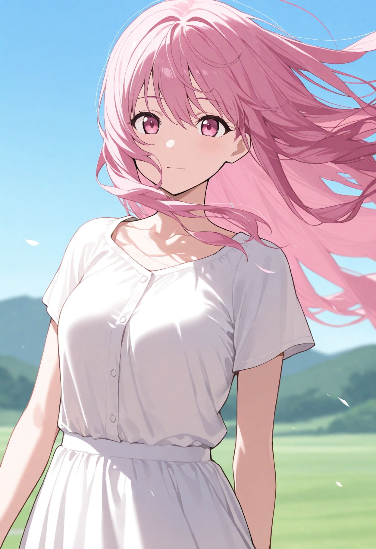 1girl,  pink eyes,  pink long hair on Tensor.Art