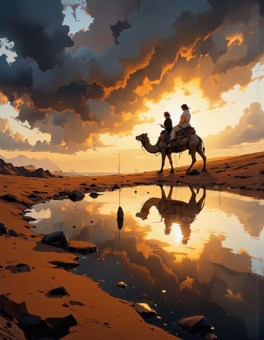 A highly detailed cinematic photography.riding camel,  golden hours,  light and shadow play on Tensor.Art