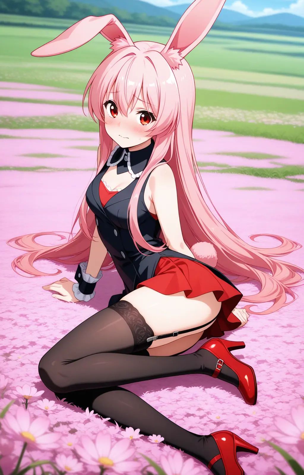 pc-kurousagi,  red eyes,  long hair on Tensor.Art