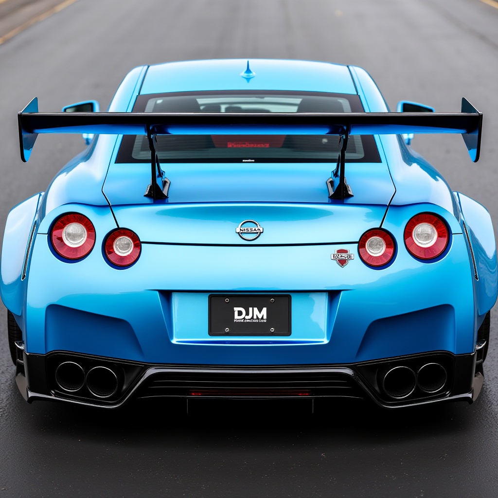 Nissan_GT-R,  a high-resolution photograph capturing the rear view of a sleek,  light blue sports car on Tensor.Art