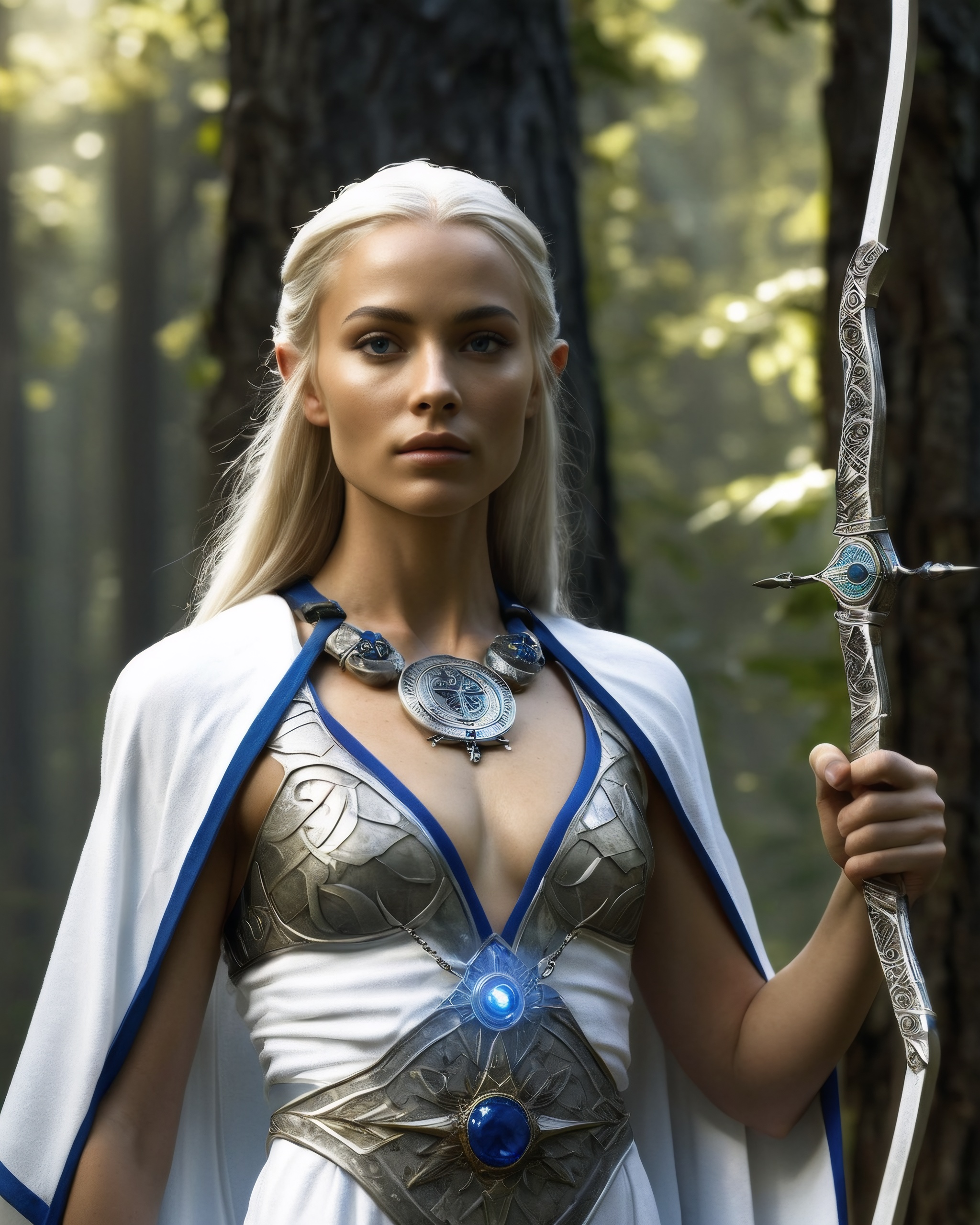 Elven Priestess,  ,  blue medallion with diving eagle on Tensor.Art