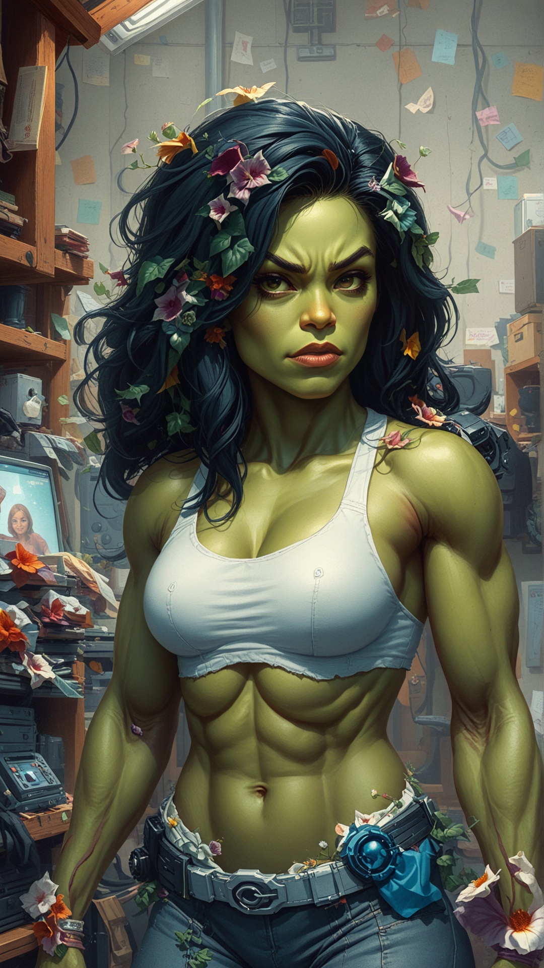 Fl0w3rGr0wnStyle lofi shehulk selfie,  Pixar style,  by Tristan Eaton Stanley Artgerm and Tom Bagshaw. on Tensor.Art