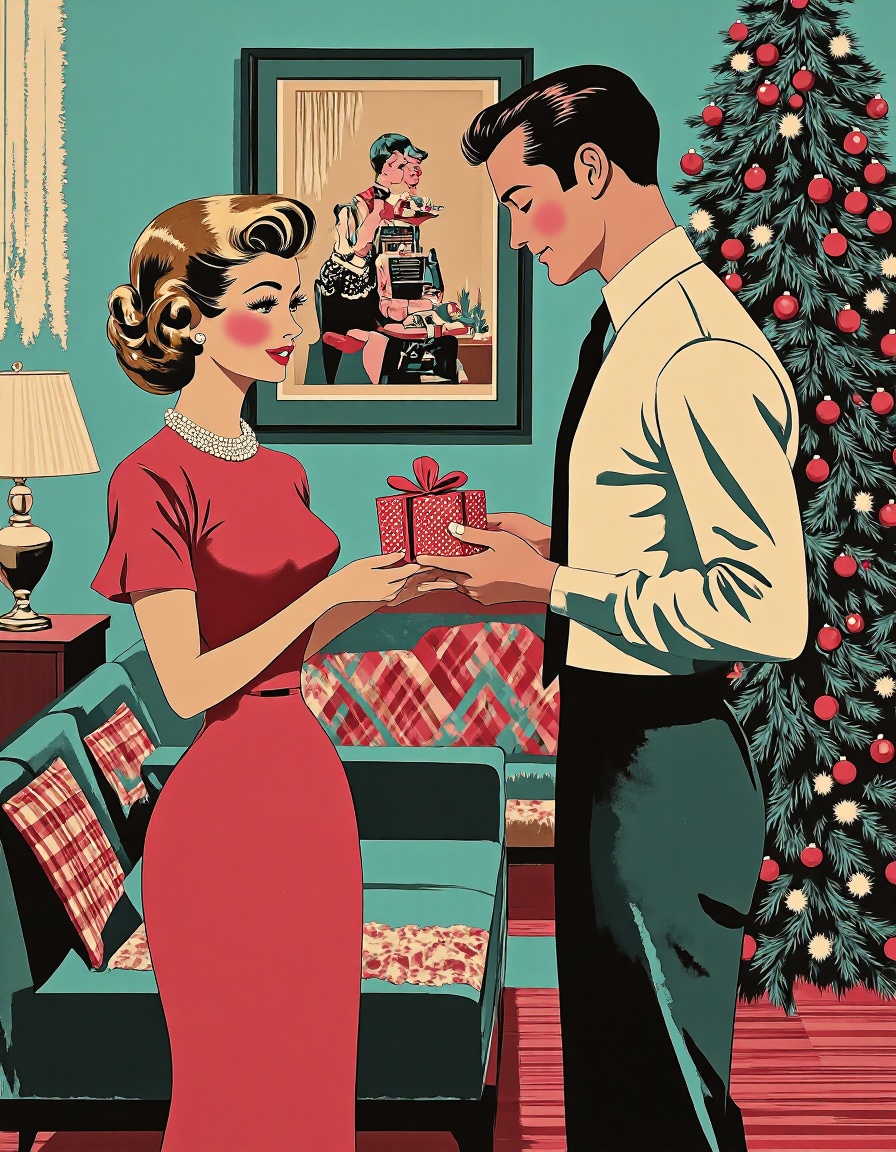 retro vintage illustration,  This is a high-quality,  digitally illustrated image in a retro style reminiscent of mid-20th...