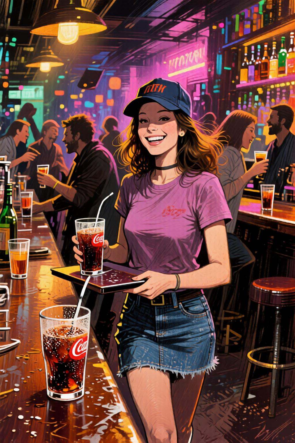 giannirenna2q illustration. The air buzzes with the energy of a busy bar,  a mix of music,  conversation on Tensor.Art