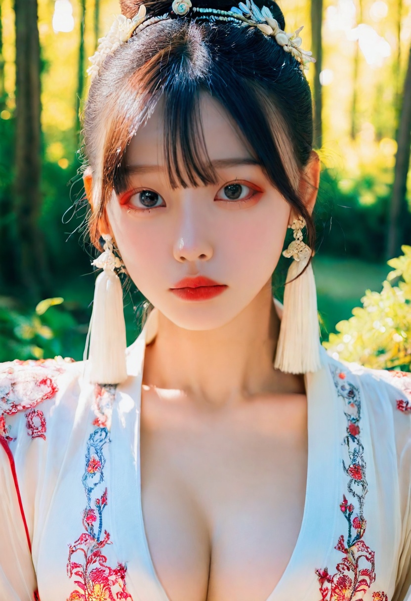photograph of A Korean girl wearing see-through Hanfu,  ulzzang face,  very long sleeves on Tensor.Art