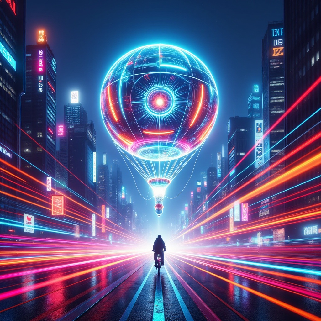 professional 3d model ral-exposure In the futuristic cityscape,  amidst the vibrant light trails,  add a large on Tensor.Art