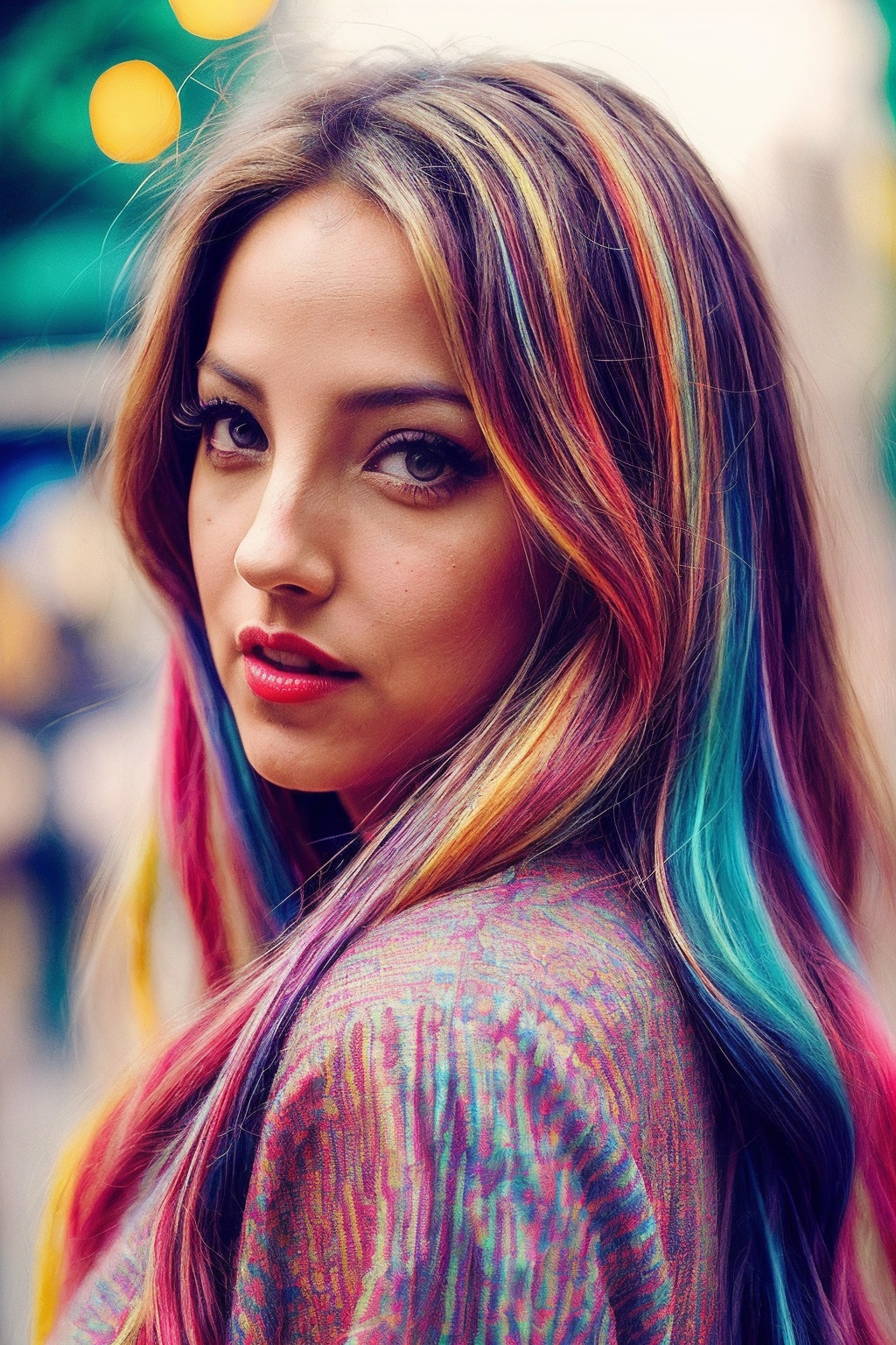 JennaH_SoloTI_v1,  (In a playful,  eclectic mix of casual clothing with bold patterns and vibrant colors on Tensor.Art