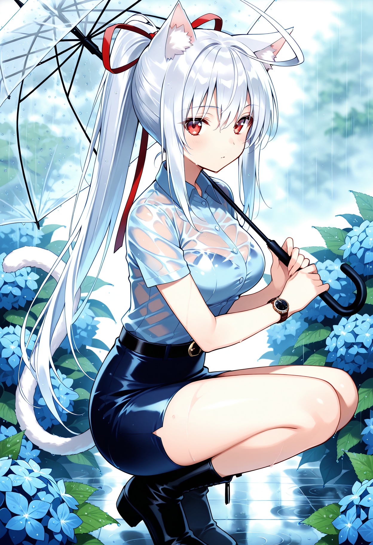 1girl,  red eyes,  white hair on Tensor.Art
