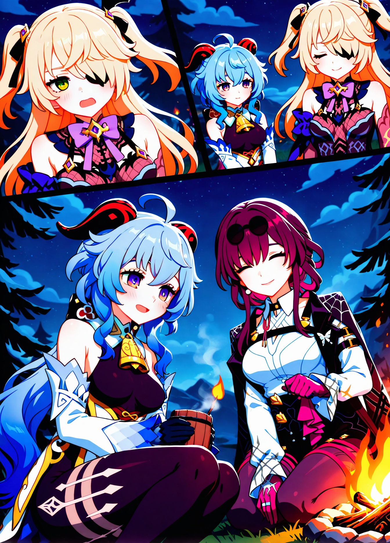 3girls,  fischl \(genshin impact\),  ganyu \(genshin impact\) on Tensor.Art