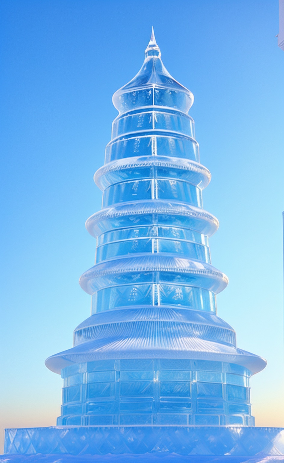 miluo_bing, scenery, no humans, outdoors, sky, snow, building, day, blue sky, winter, ice sculpture<lora:万物可冰雕sd1.5-v1.4:0.7>