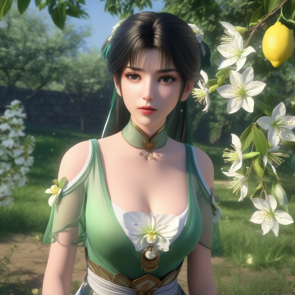 <lora:834-DA-XL-诛仙-碧瑶:0.8>, (,1girl, ,best quality, ),,  ,ultra realistic 8k cg, ,masterpiece, (( , )),,  fiction,mole, ,      , lemon blossoms,  (cleavage),,  (), ,,,