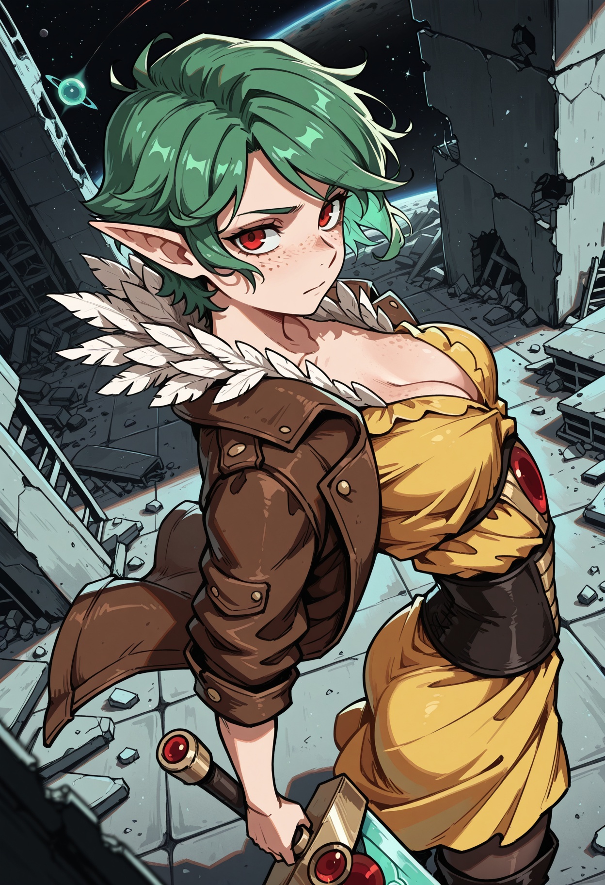 1girl,  green hair,  pointed ears on Tensor.Art