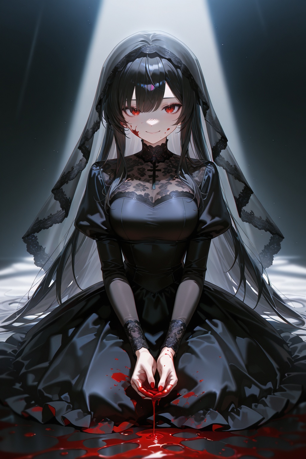 1girl,  black_hair,  black_veil on Tensor.Art