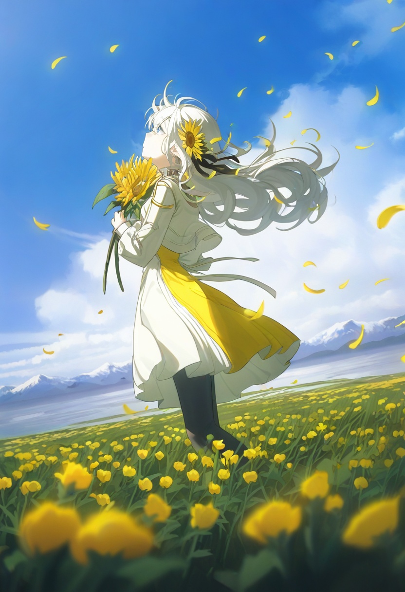 1girl,  flower,  yellow flower on Tensor.Art