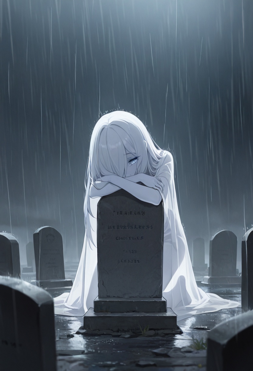 1 girl ,  ghost girl ,  grave stone on Tensor.Art