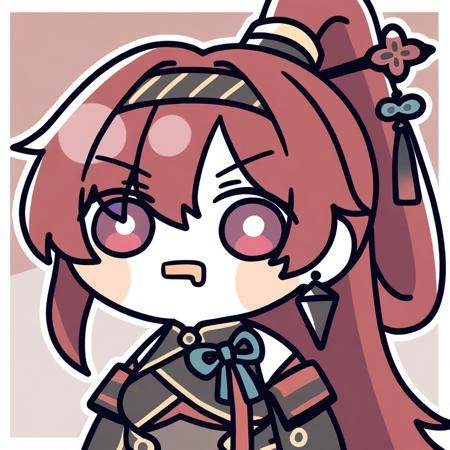 <lora:drooling_ill-xl-000002:1>,chibi,drooling,mouth drool,upper body,open mouth,yinlin_(wuthering_waves),breasts,1girl,purple eyes,red hair,ponytail,jewelry,large breasts,long hair,looking at viewer,hair cones,earrings,bare shoulders,bangs,gloves,hair ornament,,hair stick,hairband,high ponytail,red eyes,eyebrows visible through hair,