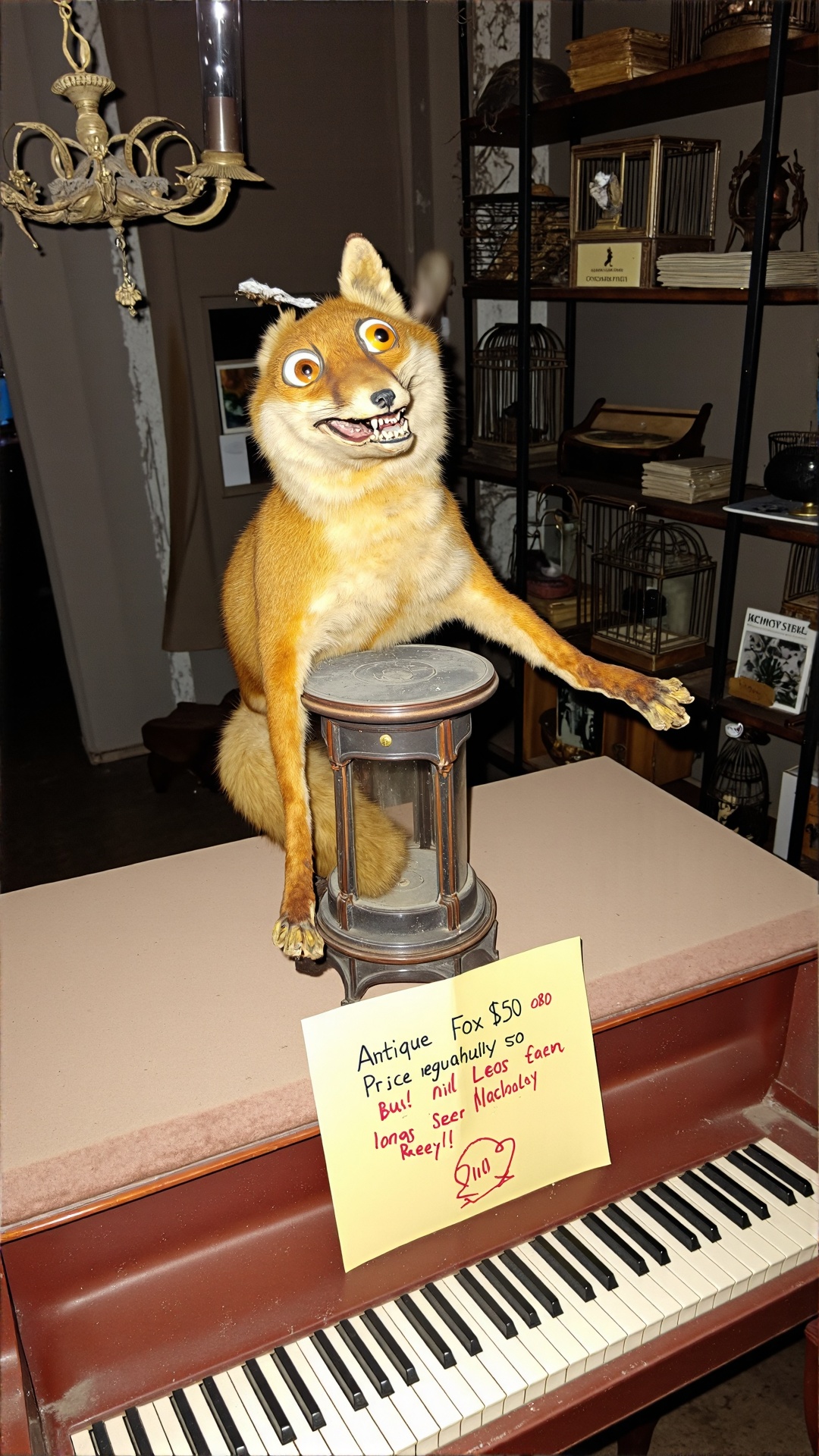 A photo of a badtxdrmy,  bad taxidermy,  A red fox on Tensor.Art