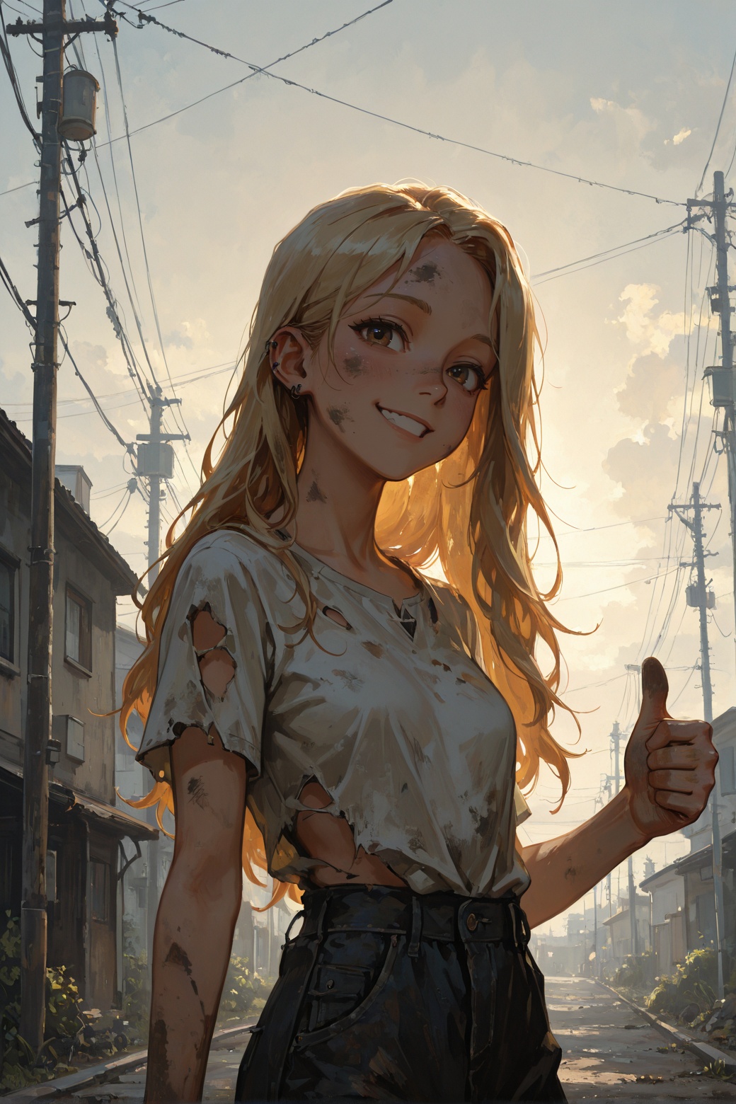 blonde,  torn shirt,  dirty on Tensor.Art