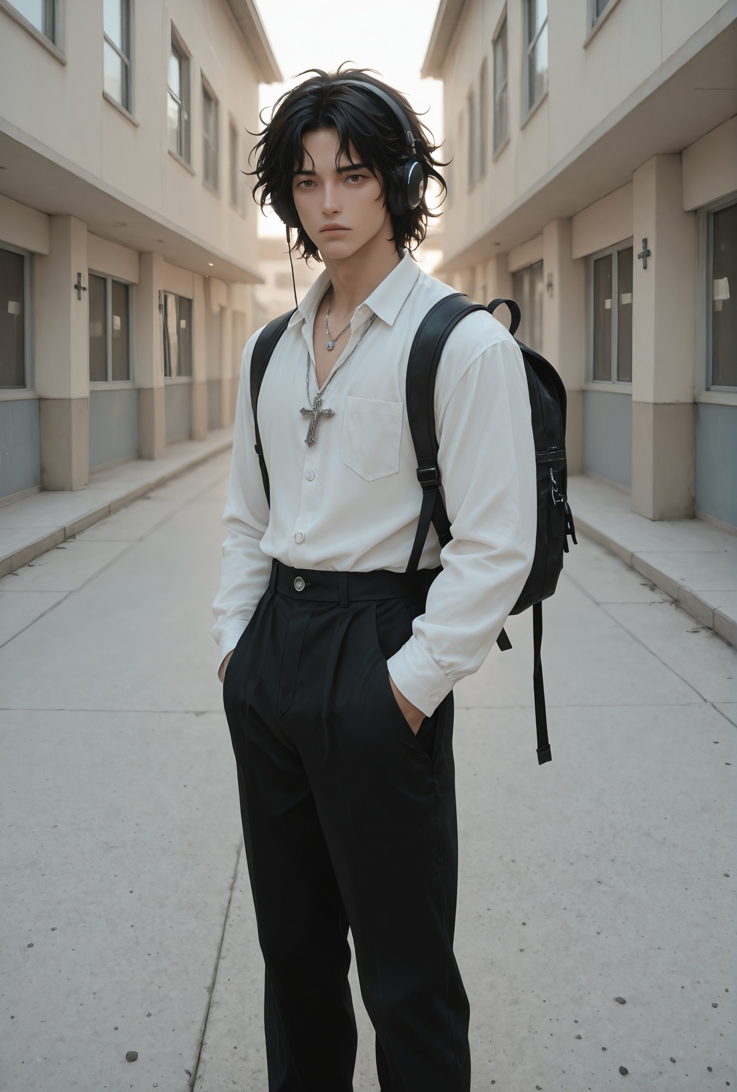 ((1 Male)) solo,  A single man charming and mysterious. His face is handsome and sharp. He is a handsome man,  tall on Ten...