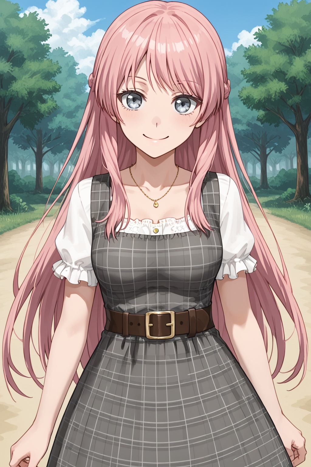 chihaya anon, 1girl, long hair,smile,blue eyes,grey eyes,pink hair<lora:aiyinanon:0.8>