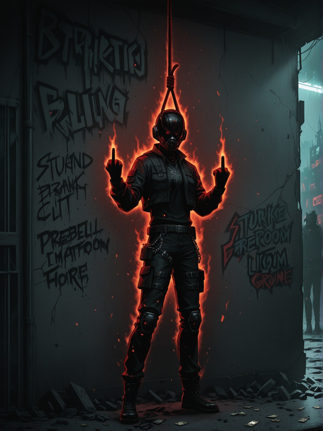 ruined cityscape,  dark neon aesthetic,  dystopian vibe on Tensor.Art
