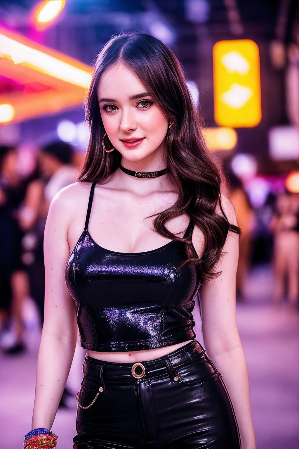 HazelM_SoloTI_v1,  (In a fun,  trendy outfit with bold on Tensor.Art
