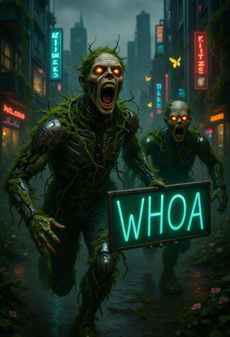 Greenpunk,  naturecyberpunk,  In a captivating digital artwork on Tensor.Art