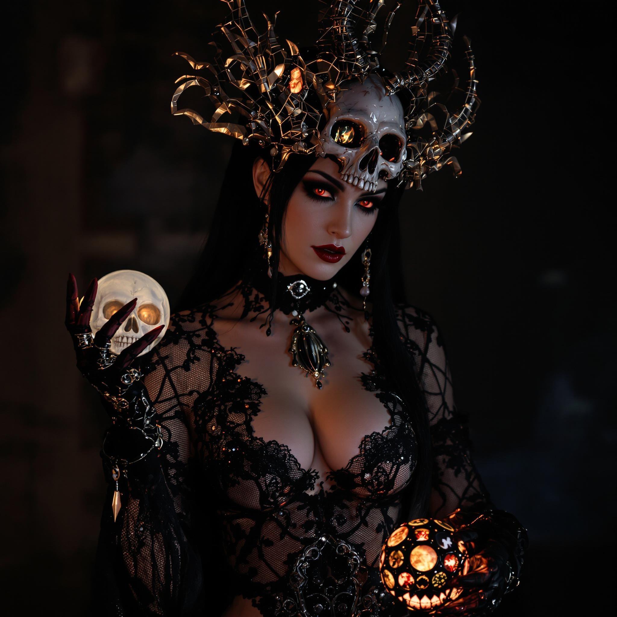 a high-resolution photograph of an erotic,  nsfw,  female oriental necromancer in intricate lace on Tensor.Art
