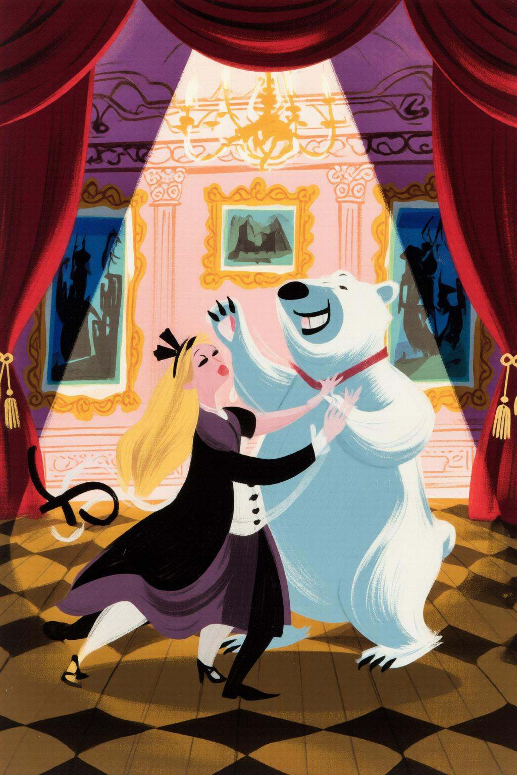 maryblair4q illustrationA man and a woman dancing with a polar bear in a grand ball room on Tensor.Art