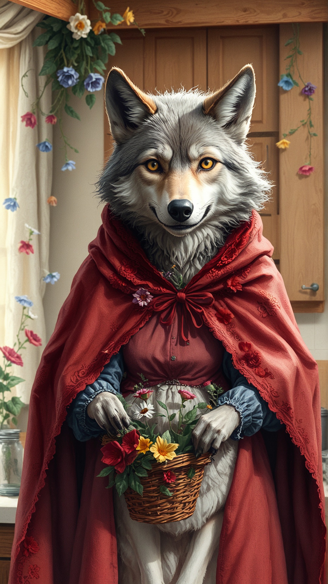 Fl0w3rGr0wnStyle the wolf dressed as grandma in "little red riding hood" on Tensor.Art