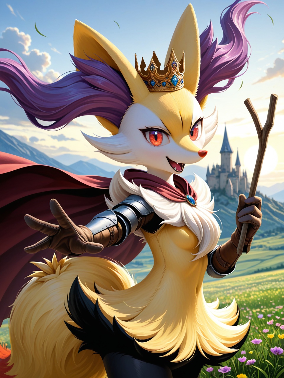 solo furry,  braixen fluffy,  side view on Tensor.Art