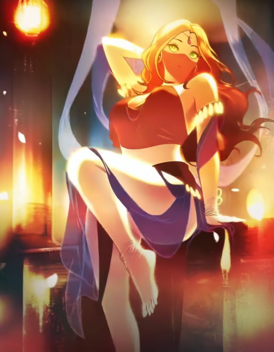 redveil,  a woman with green eyes and a red nose,  standing on Tensor.Art