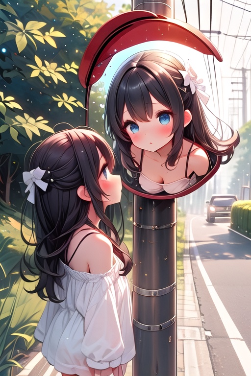 ((convex mirror on utility pole)),  1girl,  1other on Tensor.Art
