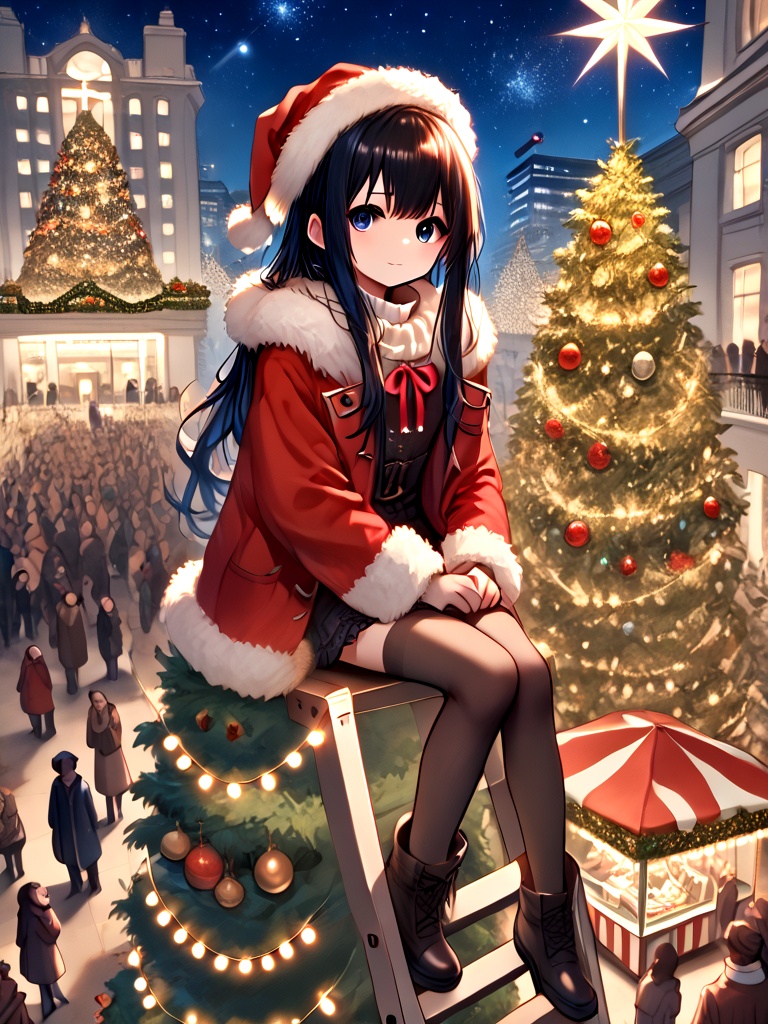 score_9,  source_anime,  christmas tree with festive lights on Tensor.Art