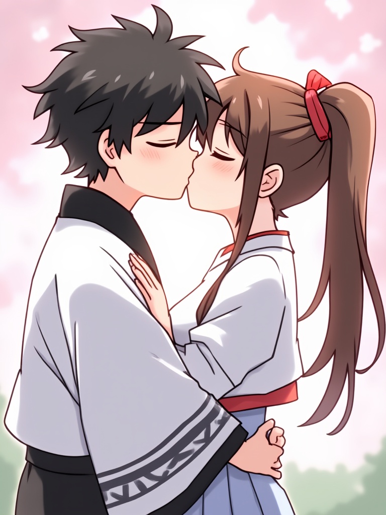 jbh,  Anime-style drawing,  A digital drawing of a couple kissing on Tensor.Art